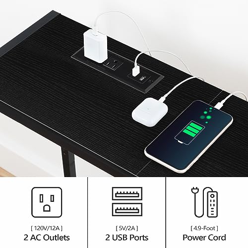 MAHANCRIS 43.7”Console Table with Outlet, Narrow Sofa Table with Charging Station, Entryway Table with Display Shelf, Behind Couch Table, Long Sofa Side Table, Living Room, Hallway, Black CTHB112E01 - color: Black