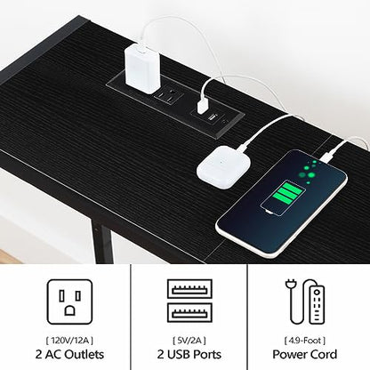 MAHANCRIS 43.7”Console Table with Outlet, Narrow Sofa Table with Charging Station, Entryway Table with Display Shelf, Behind Couch Table, Long Sofa Side Table, Living Room, Hallway, Black CTHB112E01 - color: Black