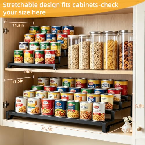 Attelite 4 Tier Expandable Can Rack Organizer for Pantry, Adjustable 13"-21" Metal Soda Can Organizer, Pantry Organization Canned Food Storage Holder for Kitchen Cabinet Countertop, Black 1Pack - size: 4tier*1pack