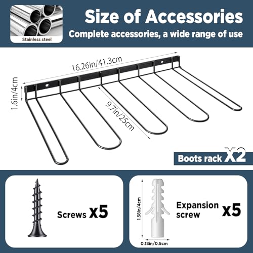 Heavy Duty Wall Mounted Boot Rack & Boot Hangers, 2 Pack Metal Boots Organizer for Tall Boots - Space Saving Shoe Storage for Entryway, Closet, Garage