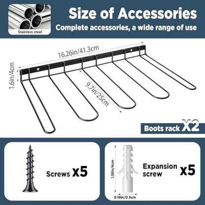 Heavy Duty Wall Mounted Boot Rack & Boot Hangers, 2 Pack Metal Boots Organizer for Tall Boots - Space Saving Shoe Storage for Entryway, Closet, Garage