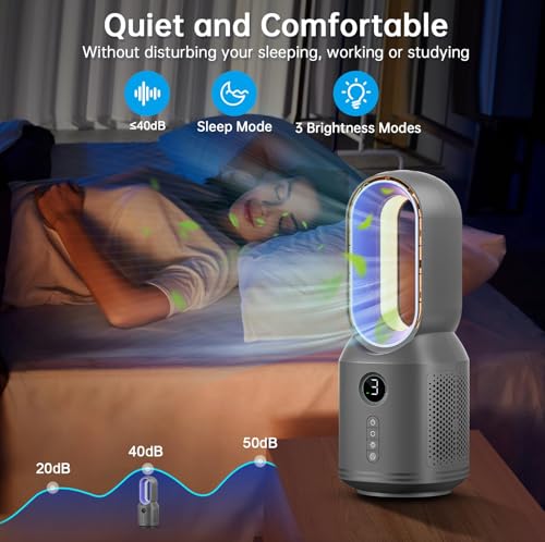 Desk Fan,13 Inch Portable Bladeless Fan, Small Quiet Office Fan with 106° Oscillating, 3 Speeds & Night light, LED Display,Button Control, Personal Battery Operated Table Fan for Bedroom, Office, Home - color: Purple