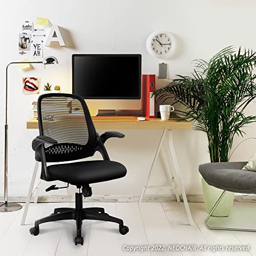 NEO CHAIR Office Desk Gaming Ergonomic Computer Chair with Lumbar Back Support Adjustable Height Swivel Rolling Wheels Flip-up Arms Mesh Chair for Home Vanity (Black) - color: Black