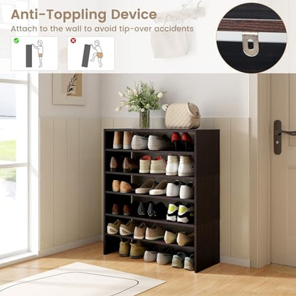 COSTWAY 6-Tier Shoe Rack, Extra Wide Shoe Shelf Organizer with Stackable Design, 31" Freestanding Storage Shoe Stand for Small Space Entryway Hallway Closet (Brown) - color: Brown