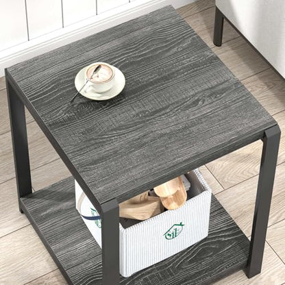 FOLUBAN Modern Side Table, Square End Table with Storage Shelf for Living Room, Rustic Industrial Wood Nightstand for Bedroom, Dark Gray - color: Dark Gray