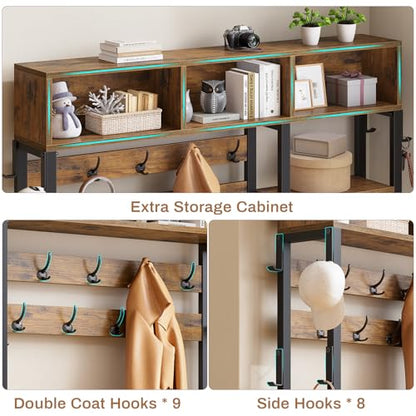 Itaar Hall Tree with Bench and Shoe Storage, 7-in-1 Entryway Bench with Coat Rack, 3 Storage Cubbies, 3 Open Shelves, 17 Coat Hooks, 2 Fabric Drawers (Rustic Brown) - color: Rustic Brown