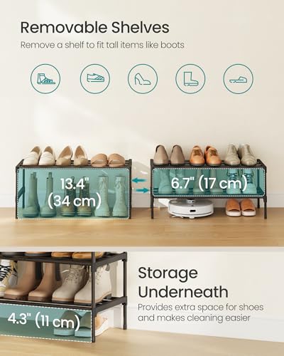 SONGMICS 2-Tier Shoe Rack for Closet, Compact Metal Shoe Organizer Shelf for Entryway, Bedroom, Small Spaces, Stackable, 11.8 x 24.5 x 12.2 Inches, Black ULSA122BH01 - size: 2 Tiers (24.5"W)