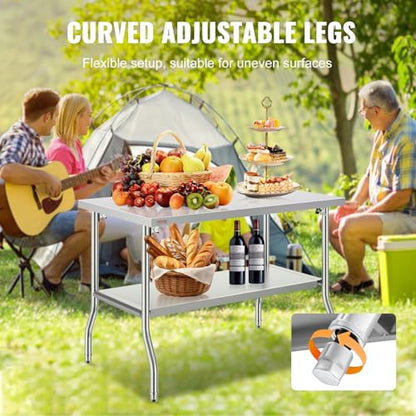 VEVOR Stainless Steel Foldable Work Table, 30 * 48 Inch Heavy Duty Food Outdoor Double Layer Stainless Steel Worktable for Commercial Kitchen Restaurant - size: Double layer 30"*48", style: Foldable
