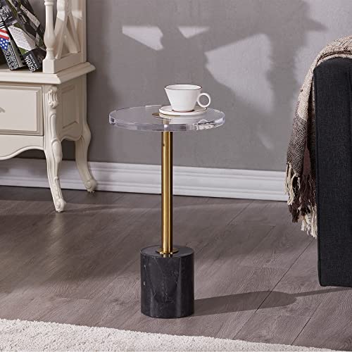 Small Clear Acrylic End Table, Marble Base Gold Leg Modern Nightstand | Acrylic Side Table with Marble Base & Gold Support Post, Accent Furniture for Drinks Snacks, Bedroom Living Room Office - color: Black