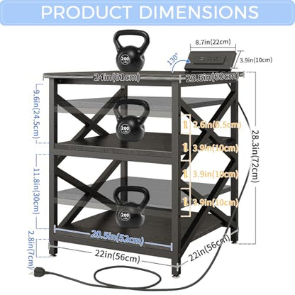 METYERRY 23.6"x23.6" Large Printer Stand with Power Outlet, 3 Tier Cart | Adjustable Shelf, Fits 3D Printers, Laser Printers and Heat Press, 200 lbs Heavy Duty, Industrial Wheels, Home Office - color: Black