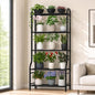 5-Tier Metal Plant Stand - Heavy Duty Indoor Outdoor Flower Shelf for Multiple Pots, 65" Tall Vertical Holder with Adjustable Leveling Feet & Wall-Fixing Kits, Black