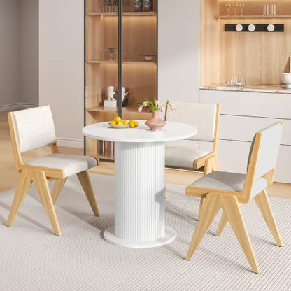 31.5 inch Round Dining Table for 2, Modern Farmhouse Kitchen Table, Small Circle Dining Tables with Wood Strip Base for Kitchen Living Room (White) - color: White