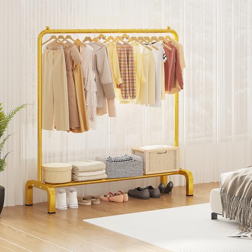 Metal 43.3 Inches Garment Rack with Bottom Shelf Clothing Rack for Hanging Clothes Coats Skirts Shirts Sweaters Gold | Metal 43.3 Inches Garment Rack Clothing Clothes Rack with Bottom Shelf for Hanging Clothes Coats Skirts Shirts Sweaters Gold - color: Go