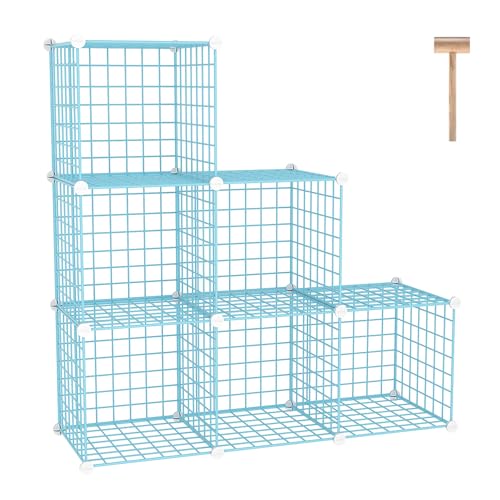 C&AHOME Wire Cube Storage, 6 - Cube Organizer Metal C Grids Units, Blue | Modular Shelves Units, Closet Organizer, Storage Bins Shelving, Ideal for Home, Office, Living Room - color: Blue, size: 6 Cube