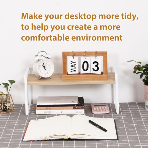 YGYQZ Desk Shelf Organizer for Top of Desk, 1-Tier Desktop Bookshelf, White & Wood - color: 1-tier White/Wood