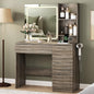 Makeup Vanity Desk with Lights, Fluted Vanity with 4 Drawers, Open Shelves, Power Outlet, LED Lighted Mirror, 3 Lighting Modes & Brightness Adjustable, Wood Dressing Table for Bedroom,Wood Grey - color: Wood Grey