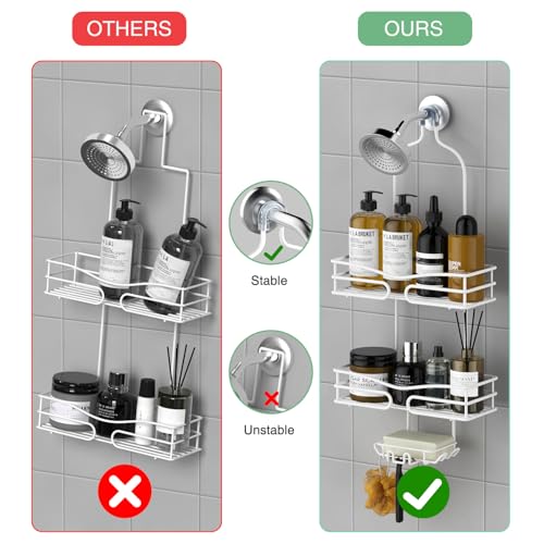 DAOYA Over Head Shower Caddy - Bathroom Shower Organizer with Soap Holder & 6 Hooks for Towels, White, 76L Capacity, Hanging Mount, Rust Resistant - color: White