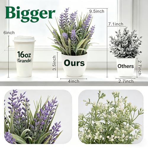2 Pack Small Fake Plants, Artificial Lavender Plants for Spring and Summer Decor, Faux Plants Indoor for Bathroom, Office, Table, Shelf and Home Decor