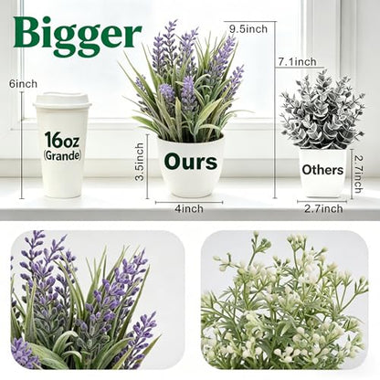2 Pack Small Fake Plants, Artificial Lavender Plants for Spring and Summer Decor, Faux Plants Indoor for Bathroom, Office, Table, Shelf and Home Decor
