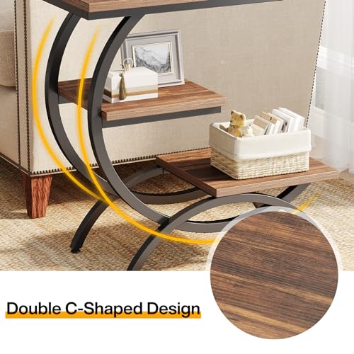 Tribesigns C-Shaped End Table Set of 2, Industrial 3-Tier Small Side Table for Couch, Wood Bedside Table Snack Side Table with Storage Shelves for Living Room Small Space, Rustic Brown - color: Rustic Brown