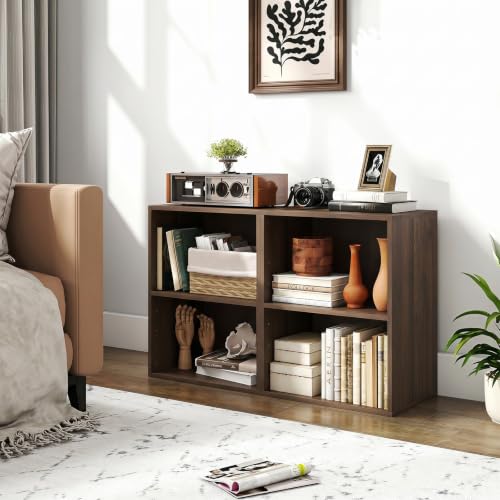 Giantex 2-Cube Bookshelf, 2-Layer Storage Shelf Bookcase | Display Shelf with Open Storage Space for Living Room, Home Office, Multi-Functional Furniture Display Cabinet, Dark Walnut - color: Dark Walnut