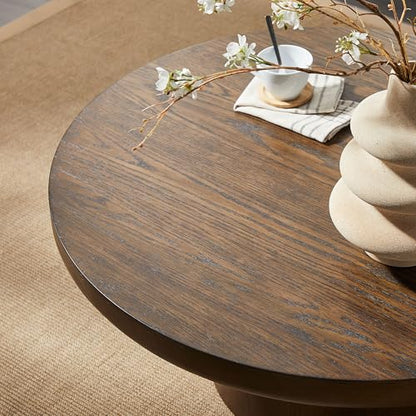 Round Coffee Table 36" Wood for Living Room Large Modern Solid Wooden Drum Circle Farmhouse Center Mid-Century Sofa Side Coffee Tables for Apartment Home Furniture Cocktail Tea Brown Easy Assemble - color: 36" Brown