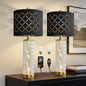 Oneach 27.75" Modern Table Lamps Set of 2, Gold Bedside Lamp with Crystal Nightlight, USB A+C, Black Grid Shade, Unique Desk Lamps for Living Room, Bedroom, Nightstand, End Table (2 Bulbs Included) - color: Gold - Black Shade