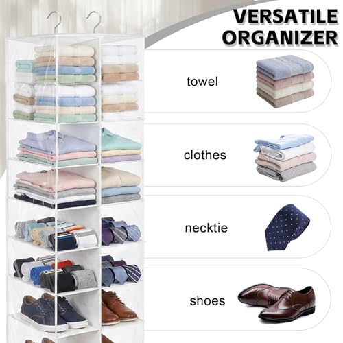 Hanging Shoe Closet Organizer, 30 Sections Hanging Closet Organizers and Storage Shelves with 6 Mesh Pockets, Space Saving Shoe Rack Holder Hanger, White - color: White