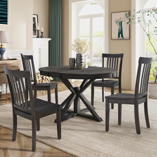 COLAMY Wooden Dining Chairs Set of 4, Farmhouse Dining Room Chairs, Windsor Spindle High Back Side Chairs, Armless Rubberwood Kitchen Table Chairs, Dark Brown - color: Dark Brown, size: Set of 4