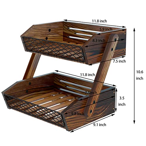 Dorhors Fruit Basket for Kitchen,Fruit Bowl,Kitchen Counter Organizer,Wooden Vegetable Holder for Countertop,Bread Storage Basket Stand(2 Tier) - size: 2 Tier