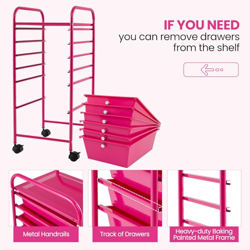 DREAMADE Rolling Cart with Storage Drawers, Utility Cart w/Removable Plastic Drawers, Lockable Wheels, Art Cart for Classroom Organization Art Supplies Office Scrapbook (6 Drawers, Hot Pink) - color: Hot Pink, style: 6 Drawers