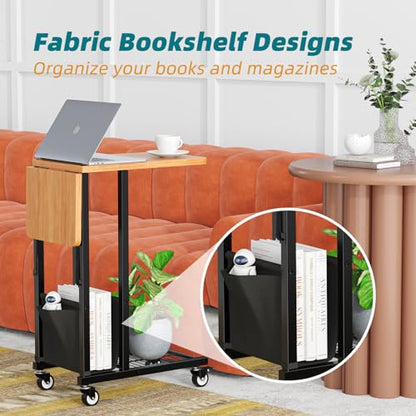 Simple Trending C Shaped End Table, Folding TV Tray Couch Side Table for Sofa on Wheels, Black - size: Folding Table Top Single Set