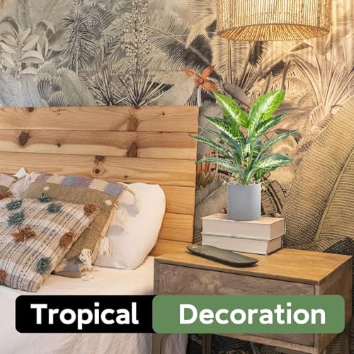 16" Fake Plants Taro Leaf for Shelf Bathroom Decor | Artificial plants，shelf desk bathroom home decor，easy to fluff no care needed，UV wrinkle resistant，Eco-friendly，Pet-safe