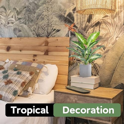 16" Fake Plants Taro Leaf for Shelf Bathroom Decor | Artificial plants，shelf desk bathroom home decor，easy to fluff no care needed，UV wrinkle resistant，Eco-friendly，Pet-safe