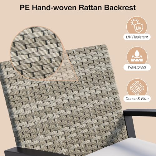 Qsun 3 Pieces Outdoor Patio Furniture Set Rocking Bistro Set, Outdoor Patio Furniture Set with Coffee Table for Garden Balcony Backyard Poolside (Light Grey Cushion) - color: Light Grey