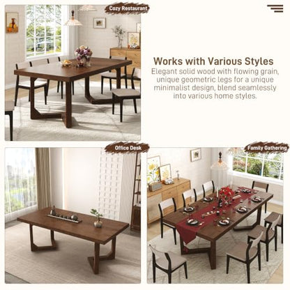 Hlivelood 71 Inch Farmhouse Dining Table, Solid Wood Rustic Kitchen Table, Large Wooden Rectangular Dinner Table for Dining Room, Home Office, Living Room Furniture, Easy Assembly, Walnut - color: Walnut