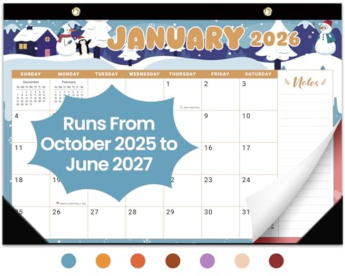 Desk Calendar 2026-2027, 21-Month Calendar Runs Unitl June 2027, Large 17" x 12" Monthly Desktop & Wall Calendar for Home & Office - Watercolor Festival - color: f-Watercolor Festival, size: Oct 2025-jun 2027