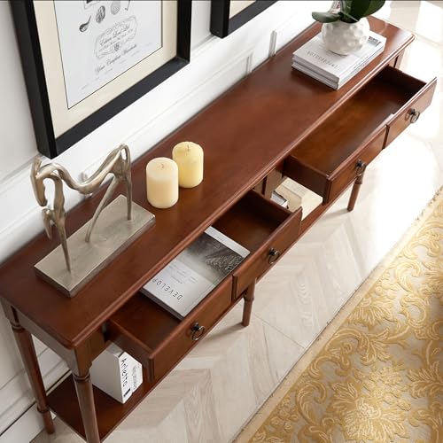 Leick Home Coastal Solid Wood Console Table with Shelf and Drawers, Rich Pecan Brown, Perfect for Entryways, Hallways, and Living Rooms, 20028-PC - color: Pecan, size: 2 Drawers