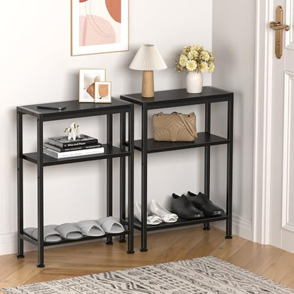 Narrow Side Table for Small Space, 3 Tier Slim End Table, Thin Nightstand, Skinny Snack Couch Table, Sofa Bedside Table in Living Room, Bedroom, Study, Kitchen and Balcony (Black) - color: Black, size: 3-Tier (7.9''D*17''W*26.6''H)