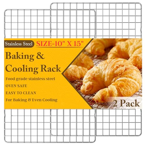2PCS Cooling Racks for Cooking and Baking - 10" x 15"Heavy Duty Stainless Steel Wire Rack for Baking, Grilling, Roasting - Oven & Dishwasher Safe - Fits Jelly Roll Sheet Pan-Silver - color: Silver, size: 10‘’x15‘’-2PC