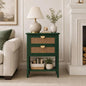 vistavie 22" Green Rattan End Table with 2 Drawers and Open Shelf, Boho Accent Side Table with Gold Semi Circular Handles and Solid Wood Legs for Living Room - color: Green Set of 1