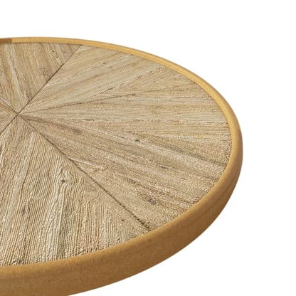 vistavie 23" Retro Round End Table French Country Wood Metal Pedestal | Durable Metal Legs, Raised Rim Design, Distinctive Aged Finish, Living Room Easy Assembly - color: Nature Set of 1