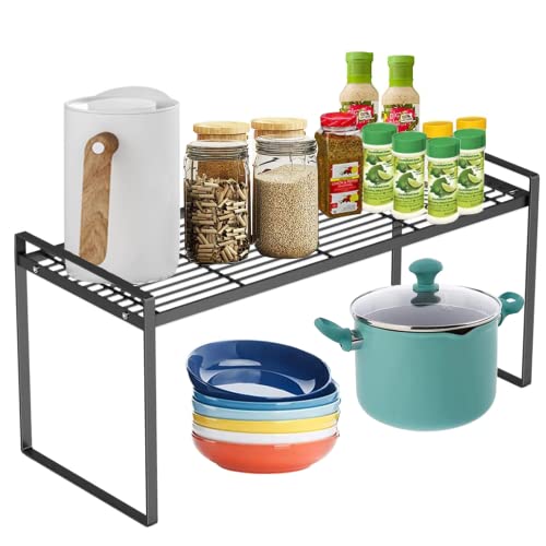 Cabinet Shelf, 20" Kitchen Counter Shelf, Metal Wire Stackable Cupboard Spice Rack, Space Saving Countertop Orgainzer and Storage Rack Shelves for Kitchen Pantry Bathroom - size: Large (20 inch)