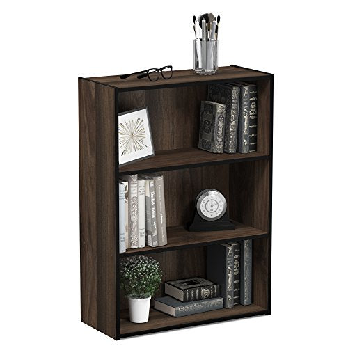 Furinno PASIR Book Shelf, 3-Tier Bookshelf, Storage Shelves Bookcase, 9.7 x 23.7 x 31.5, for Living Room, Bedroom, Home Office, Columbia Walnut - color: Columbia Walnut, size: 3-Tier