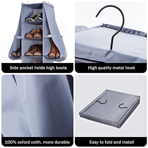 Hanging Shoe Organizer for Closet Footwear Boots Storage Shelf | Hang Closet Organization Storing Shelves Rack Display Shoes Boots Clothes 10-Shelf 4 Pockets Space Saver Oxford Cloth 2 Pack