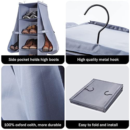 Hanging Shoe Organizer for Closet Footwear Boots Storage Shelf | Hang Closet Organization Storing Shelves Rack Display Shoes Boots Clothes 10-Shelf 4 Pockets Space Saver Oxford Cloth 2 Pack