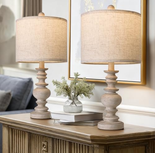 BOBOMOMO Tradition 20" Rustic Table Lamp Set of 2 for Living Room Bedroom Bedside Desk Lamps Bedroom Nightstand Vintage Lamps Linen（Suitable for Decorating Small Areas） - color: Antique Gray, size: Small-20"