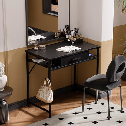 Pamray 32 Inch Small Computer Desk with Drawers for Bedroom Small Spaces | Compact, Sturdy, Easy Assembly, Mini, Suitable for Dorm and Apartment, Study and Writing - color: Black