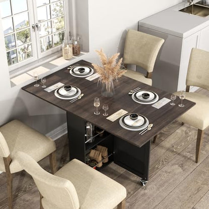 3imothrix Folding Dining Table, Small Dining Table, Space Saving Dining Table with 6 Wheels, Kitchen Table Sewing Table for Small Spaces (Black Dark Brown) - color: Dark Brown