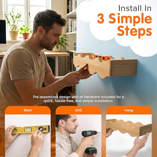 Ovalo Nursery Book Shelves Set of 2 - Solid Pine Wood Nursery Bookshelf, Floating Nursery Shelves for Wall, Wall Bookshelf for Kids Room, No-Assembly Wall Mounted Baby Book Shelf. (Natural Wood) - color: Natural Wood